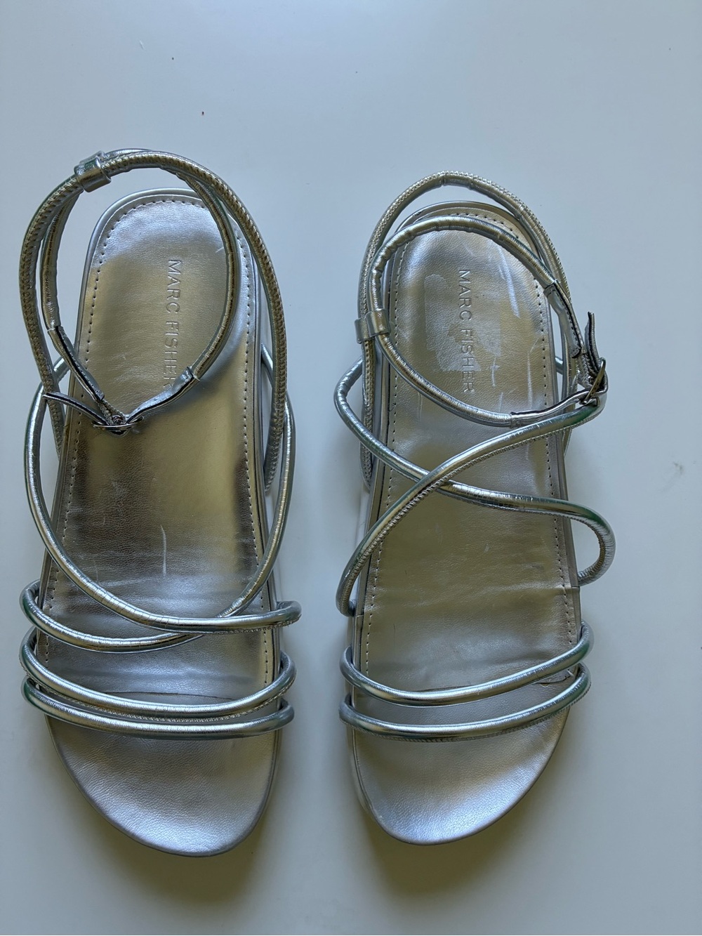 Marc Fisher Metallic Silver Multi-Strap Sandals